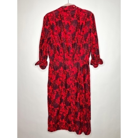 Vintage Floral Midi Dress Red Button Front 60s Sheath Elaine Terry Size Medium - Picture 7 of 13